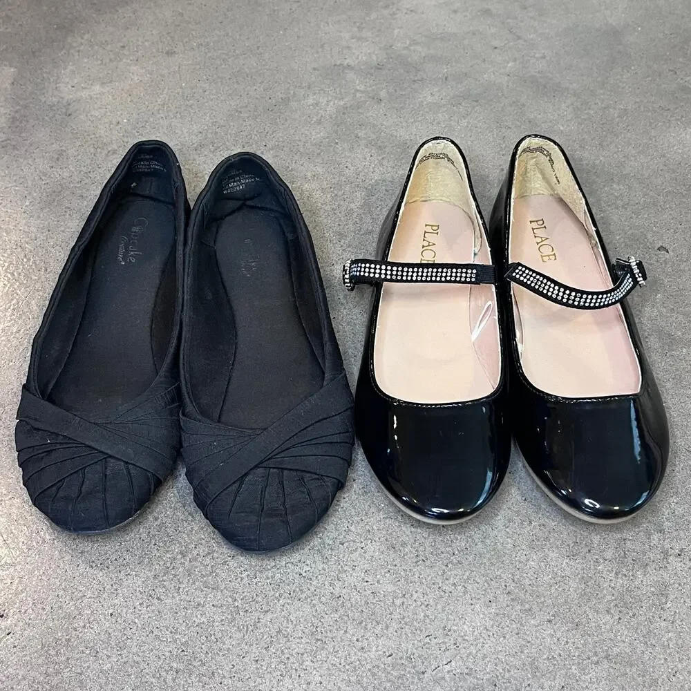 Childrens Place jeweled formal flats Cupcake couture charise black shoes bundle